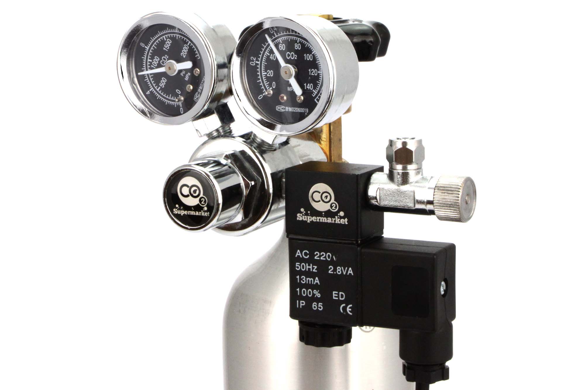 CO2 Regulator With Solenoid & Dual Gauges For Horizontal Cylinder ...